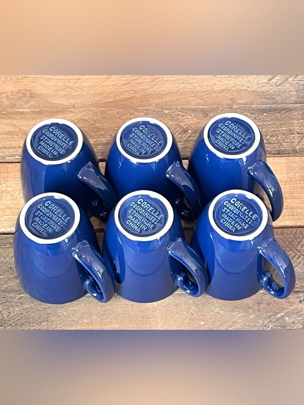 Vintage Corelle Coordinates Cobalt Blue Stoneware Mugs - Set of 6 - Picture 4 of 4